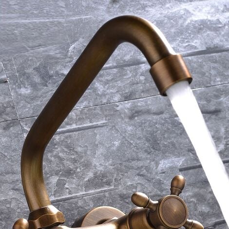 Prise murale en Bronze, entièrement en cuivre, robinet mural antique rotatif d'eau chaude et froide, rétro