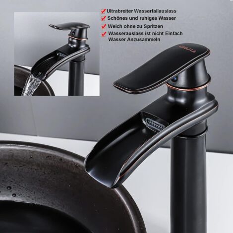 Midanya Robinet D'évier De Salle De Bain Cascade Noir Mat à Bec Doré