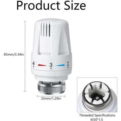 Tête de thermostat Thermostat 4 pièces M 30 x 1,5 Tête de rechange pour vanne de radiateur avec réglage antigel