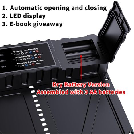 Porte Automatique Poulailler, Batterie avec Écran LCD Programmable Étanche, Porte Automatique Poulailler en Aluminium avec Minuterie, Porte Poulailler Automatique, Ouvre-Porte Vertical (Noir)