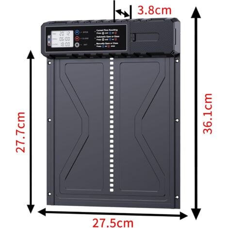 Porte Poulailler Automatique Solaire,Batterie avec Écran LCD Programmable Étanche,Porte Automatique Poulailler en Aluminium avec Minuterie,Porte Automatique Poulailler,Ouvre-Porte Vertical (Noir)