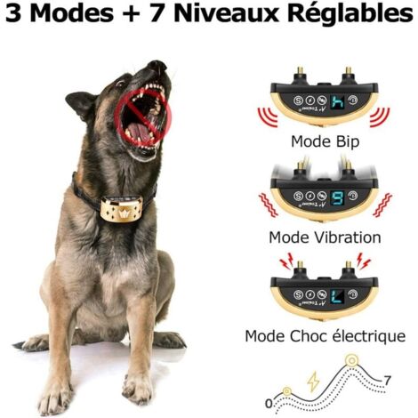 Collier Anti Aboiement Chien Électrique Automatique Rechargeable Avec 7 Niveaux Ajustables, 3 Modes Sensibilité/Vibration/Choc 19-62Cm Sangle Réglable Pour Petit/Gros Chien Étanche Ip66(2020 Version)-
