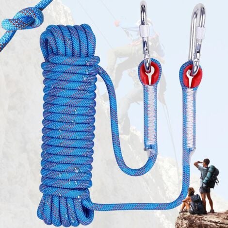 DPZO Corde Traction 10m, Cordelette avec Mousquetons, Corde Elagage, Cordes de Sécurité de 8 mm de Diamètre, pour Monter Tente, Transport Marchandises, Traction Voitures (Bleu)