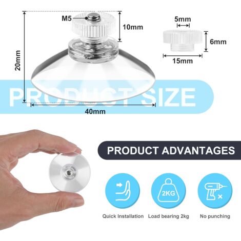 Lot De 30 Ventouses Filetées Transparents M5 Ø40mm – Puissante Aspiration 2kg, Idéales Pour Voiture, Vitres, Décoration Sans Perçage