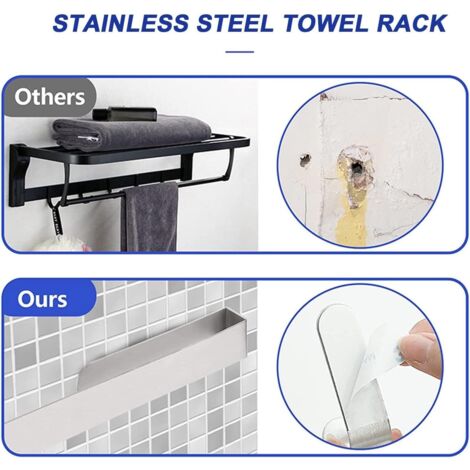 30cm Porte Serviette Salle De Bain Sans Percage HASA - Adhésif Acier Inoxydable 304 Noir, Élégant Et Pratique