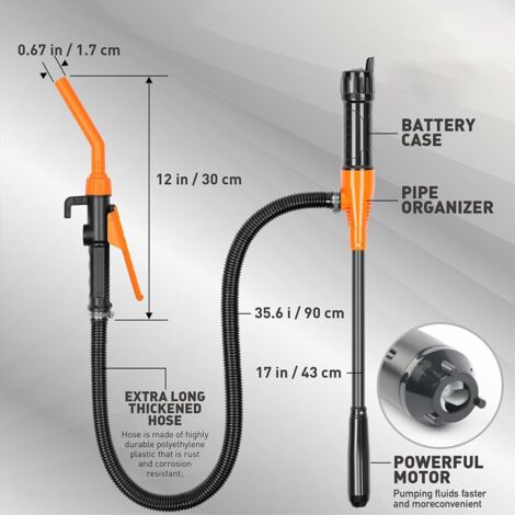 Pompe à Siphon électrique Portable - Transfert Essence, Diesel, Huile, Eau - Débit 2.4GPM, Alimentation Piles - Pour Voiture, Bateau, Tondeuse