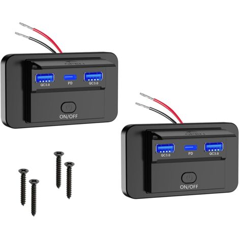 Chargeur Voiture USB 90W 3 Ports QC3.0 PD3.0 Avec Interrupteur - Installation Encastrable 12V/24V