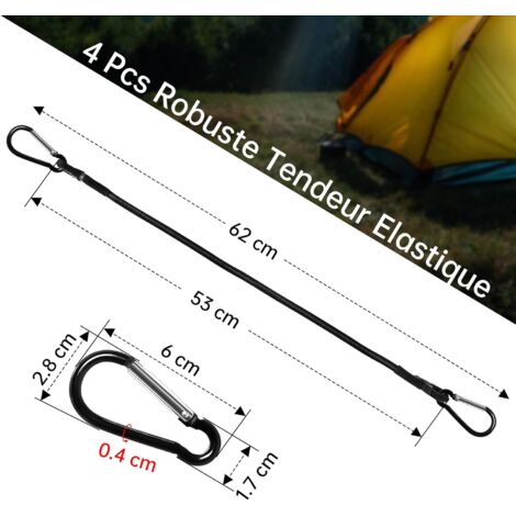 4 Tendeurs Élastiques Avec Mousquetons Brelet - 60cm Extensibles - Pour Camping, Bâches, Bagages
