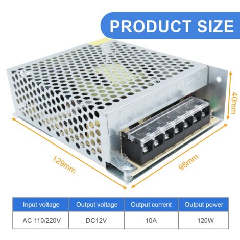 Alimentation 12V 120W Universelle - Transformateur 10A | Pour PC, Caméras, éclairage LED