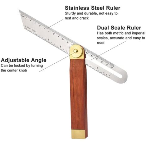 Rapporteur à Angle Réglable 30,5 Cm - équerre Coulissante Avec Niveau - Acier Inoxydable - Pour Mesure Et Traçage - 7