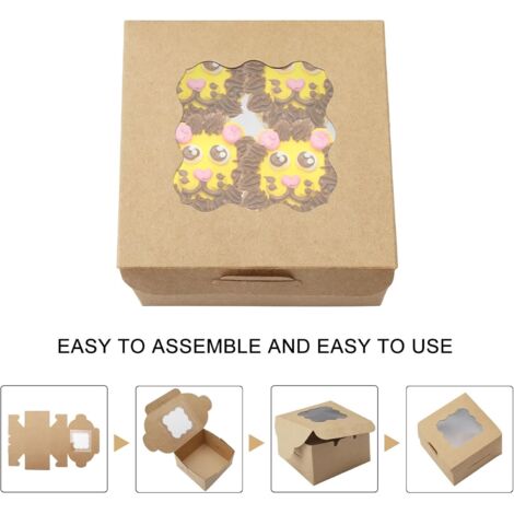 50 Boîtes à Macarons Kraft Avec Fenêtre Transparente - Lot D'autocollants Décoratifs Inclus, Pour Présentation Et Rangement