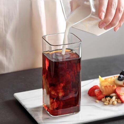 Lot De 4 Verres à Eau Carrés Transparents 400 Ml - Verres Long Drink En Verre Borosilicate, Lave-vaisselle Safe - 6