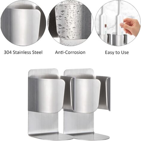 Support Mural Pour Brosse à Dents Électrique - Acier Inoxydable | Sans Percage | Porte-Dentifrice Inclus