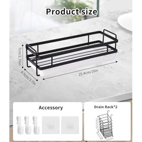 Porte éponge Evier Mural Bac Vidange Zaxiva Zaxiva - Porte-éponge évier Cuisine Mural - Avec Bac Vidange Et Rangements - Sans Perçage Organisateur Mural Rangement