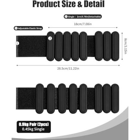 Paire Poids Poignet/Cheville Réglables 2 X 225 G – Silicone Doux, Velcro – Musculation, Course, Yoga