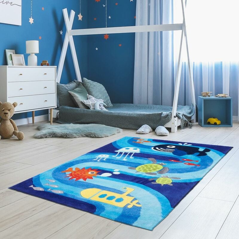 ZOO bleu 80 x 150 cm Tapis pour enfants chambre par Unamourdetapis