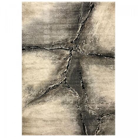 Tapis salon et chambre 80x150 gris et noir rectangle tissé motif abstrait FRACIL (1/5)