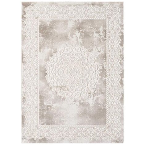 Tapis oriental 80x150 cm beige rectangulaire – Motif ancestral – Tapis à poils ras en polypropylène – Résistant aux UV et hydrofuge – Unamourdetapis