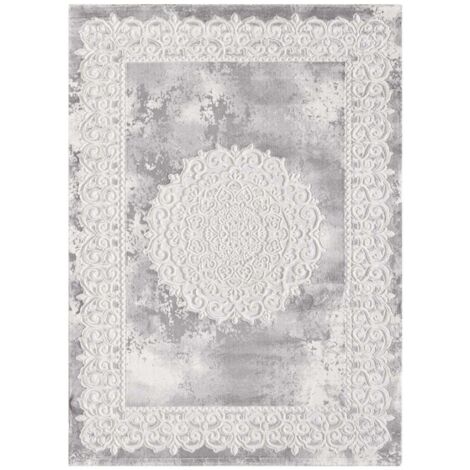 Tapis oriental 120x160 cm rectangle gris clair – Tissé à poils ras en polypropylène – Antistatique et hydrofuge – Certifié OEKO-TEX® – Unamourdetapis