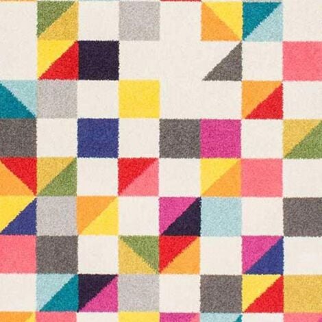 Tapis entrée 40x60 multicolore rectangle tissé motif géométrique LYN6 BOUTIK
