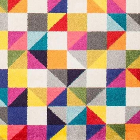 Tapis entrée 40x60 multicolore rectangle tissé motif géométrique LYN6 BOUTIK