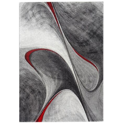 Tapis salon et chambre 280x380 rouge et gris rectangle tissé motif géométrique MILAR (1/5)