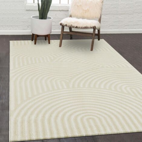 Tapis salon lucentia ecru 120x170 en polypropylène doux et soyeux