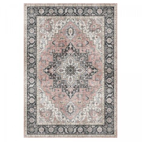 Tapis salon et chambre 120x160 rose et gris rectangle tissé motif oriental VIVACE 3