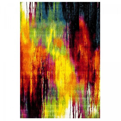 Tapis carré tissé multicolore 100x100 cm – Motif géométrique – Polypropylène anti-acariens – Résistant aux UV – Facile à entretenir – Unamourdetapis