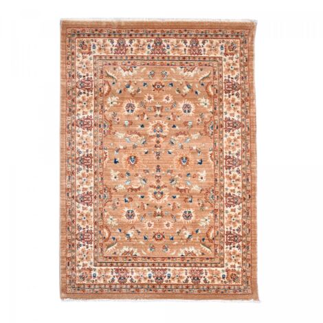 Tapis oriental 120x180 cm rectangle beige et ivoire – Poils ras en polypropylène – Motif traditionnel pour décoration intérieure – Unamourdetapis