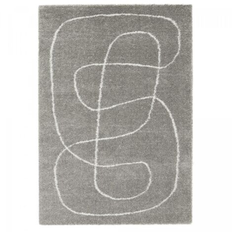 Tapis shaggy 120x170 gris et crème tissé rectangle motif abstrait AMORE 9