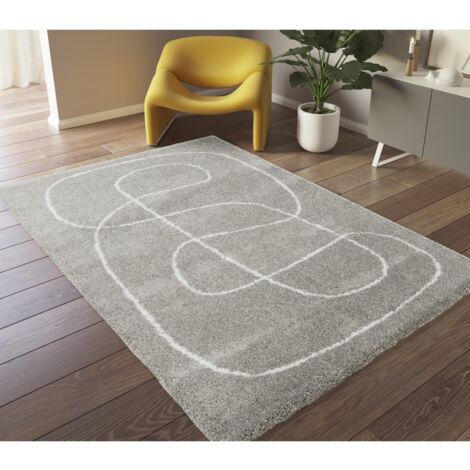 Tapis shaggy 120x170 gris et crème tissé rectangle motif abstrait AMORE 9