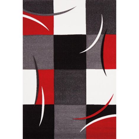 Tapis salon et chambre 240x340 rouge rectangle tissé motif damier LYN8 COMMA (1/5)