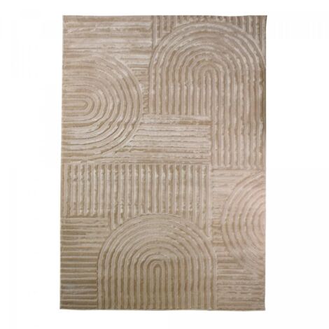 Tapis rectangulaire tissé 160x230 cm beige – Motif géométrique – Polypropylène anti-acariens – Convient au chauffage par le sol – Dezenco