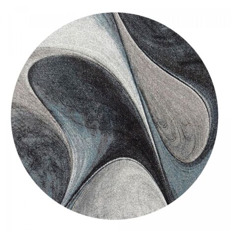 Tapis salon et chambre Ø200cm bleu et gris rond tissé motif géométrique LYN8 MADILA