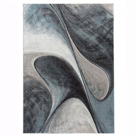 Tapis salon et chambre 160x160 bleu et gris carré tissé motif géométrique LYN8 MADILA