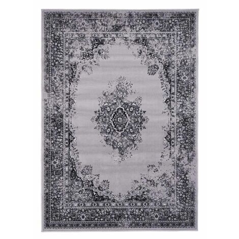 Tapis oriental 160x230 cm noir rectangle – Motif ethnique tissé – Polypropylène – Anti-acariens et hydrofuge – Unamourdetapis