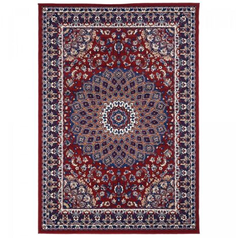 Tapis oriental 120x170 crème et rouge rectangle motif ethnique LYN1 ROSOR