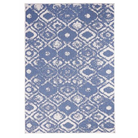 Tapis extérieur, kilim reversible LYN2 BD REVERSIBLE 160x230 bleu et crème (1/5)