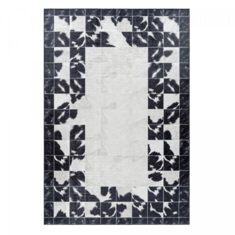 Tapis salon et chambre 160x230 noir et crème rectangle tissé motif fresque NOATAK (1/5)