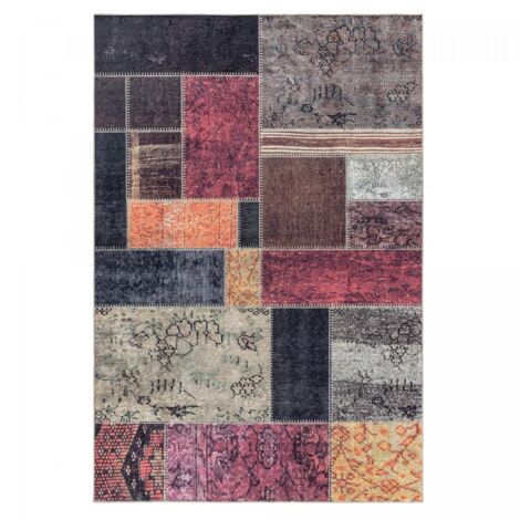 Tapis salon et chambre 160x230 orange et noir rectangle tissé motif oriental AKIOK (1/5)