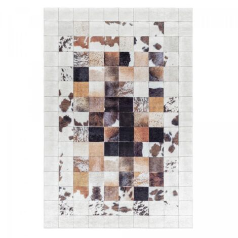 Tapis salon et chambre 120x170 crème et noir rectangle tissé motif animaux HUSLIO (1/5)
