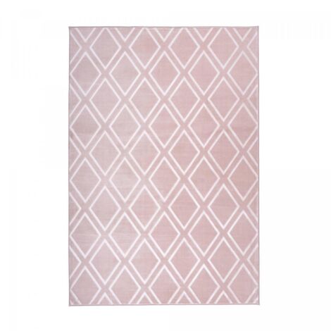 Tapis salon et chambre 80x300 rose rectangle tufté motif géométrique NOKAL 1 (1/5)