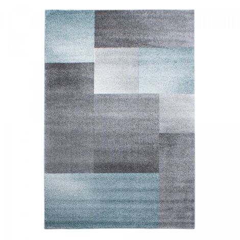 Tapis salon et chambre 200x290 bleu et gris rectangle tissé motif géométrique KARLUK