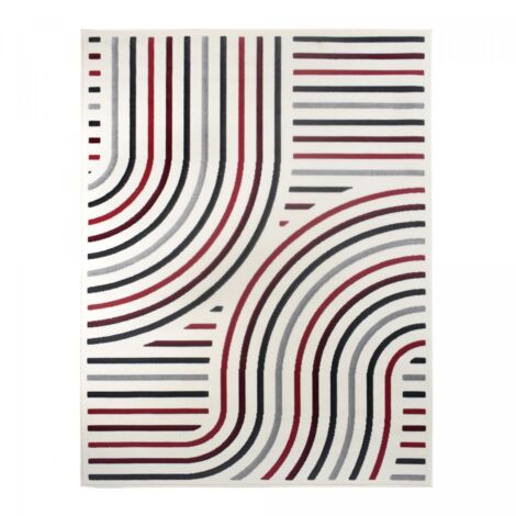 Tapis salon et chambre 80x150 rouge et crème rectangle tissé motif géométrique AF2 MUCOUR (1/5)