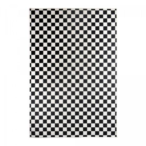 Tapis extérieur, kilim reversible motif damier LYN2 X REVERSIBLE 200x290 noir et blanc