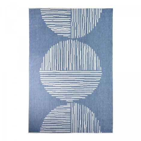 Tapis extérieur, kilim reversible LYN2 BL REVERSIBLE 160x230 bleu et crème (1/5)