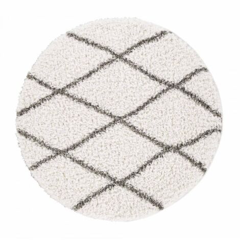 Tapis berbère motif ethnic Ø160cm crème rond LYN4 BENYLE A