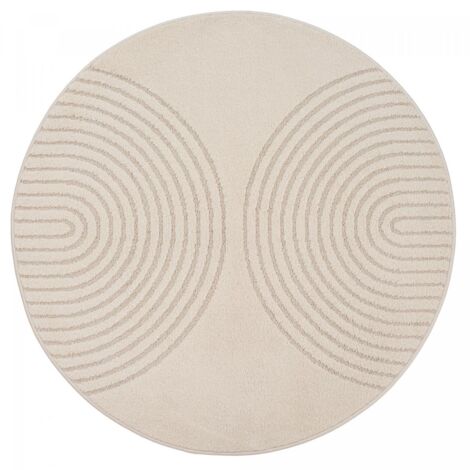 Tapis rond beige 120 cm – Tapis relief en polypropylène – Anti-acariens et anti-poussière – Pour chauffage au sol – Unamourdetapis