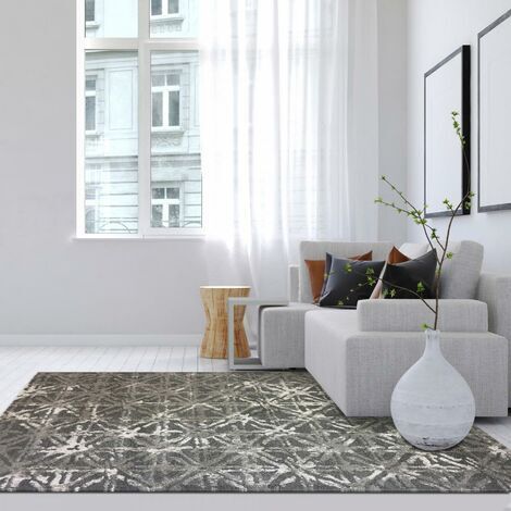 Tapis salon et chambre 60x110 gris et crème rectangle tissé motif scandinave VINTAVE (1/5)